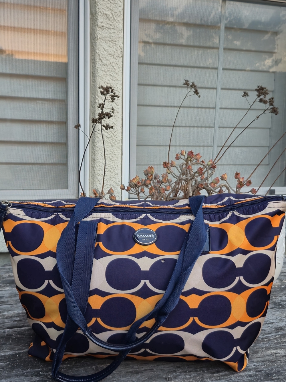 Coach Navy & Orange Signature Circle Tote